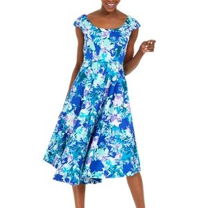 CALVIN KLEIN Womens Blue Fit + Flare Evening Dress